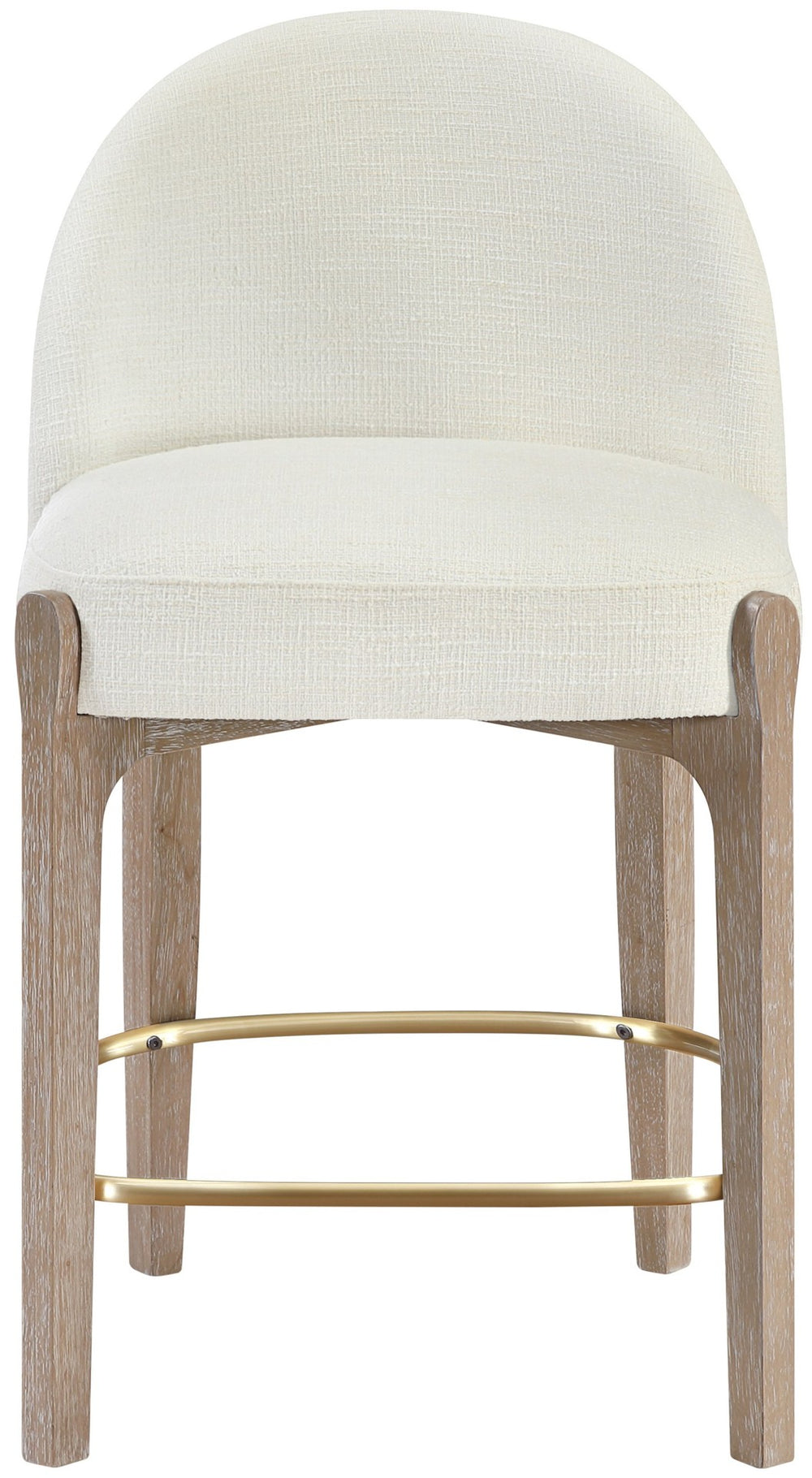 Meridian Furniture Torino Upholstered Counter Stool with Brass Accents and Woven Linen Seat for Kitchen 88007Cream-C