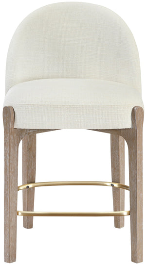 Meridian Furniture Torino Upholstered Counter Stool with Brass Accents and Woven Linen Seat for Kitchen 88007Cream-C