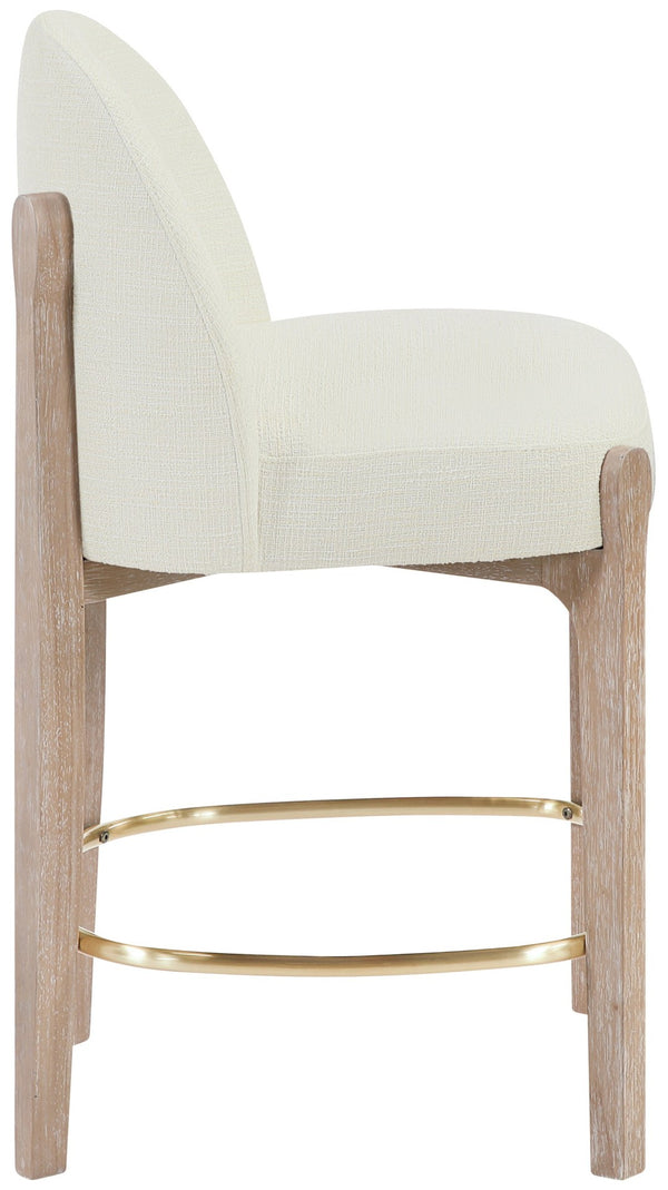 Meridian Furniture Torino Upholstered Counter Stool with Brass Accents and Woven Linen Seat for Kitchen 88007Cream-C
