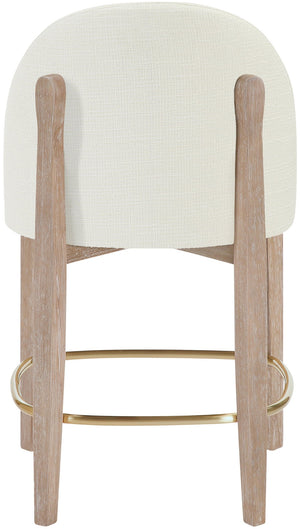 Meridian Furniture Torino Upholstered Counter Stool with Brass Accents and Woven Linen Seat for Kitchen 88007Cream-C