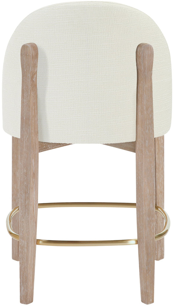 Meridian Furniture Torino Upholstered Counter Stool with Brass Accents and Woven Linen Seat for Kitchen 88007Cream-C