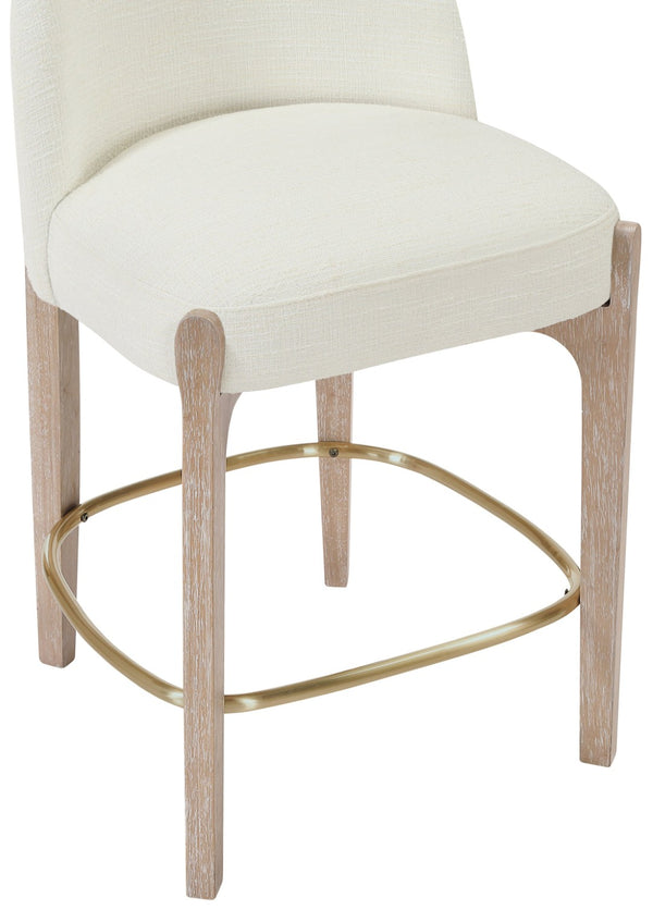 Meridian Furniture Torino Upholstered Counter Stool with Brass Accents and Woven Linen Seat for Kitchen 88007Cream-C