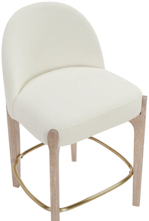 Meridian Furniture Torino Upholstered Counter Stool with Brass Accents and Woven Linen Seat for Kitchen 88007Cream-C