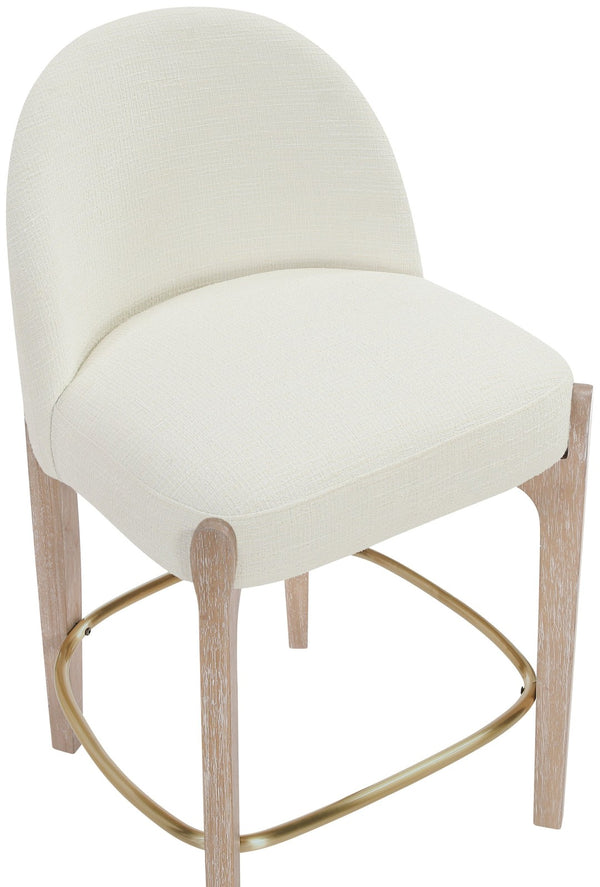 Meridian Furniture Torino Upholstered Counter Stool with Brass Accents and Woven Linen Seat for Kitchen 88007Cream-C