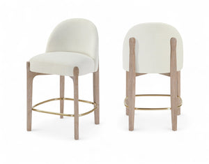 Meridian Furniture Torino Upholstered Counter Stool with Brass Accents and Woven Linen Seat for Kitchen 88007Cream-C