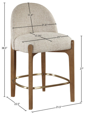 Meridian Furniture Torino Beige Linen Weave Counter Stool with Walnut Frame and Brass Accents 88008Beige-C