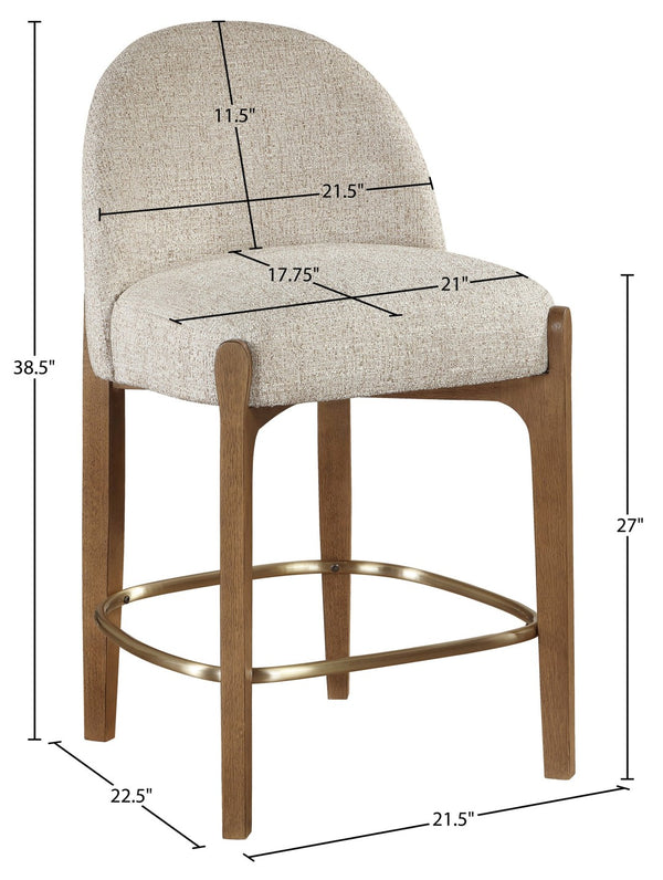 Meridian Furniture Torino Beige Linen Weave Counter Stool with Walnut Frame and Brass Accents 88008Beige-C