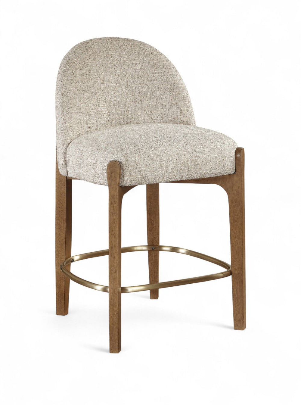 Meridian Furniture Torino Beige Linen Weave Counter Stool with Walnut Frame and Brass Accents 88008Beige-C