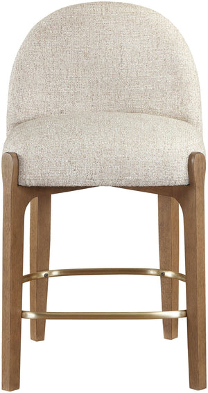 Meridian Furniture Torino Beige Linen Weave Counter Stool with Walnut Frame and Brass Accents 88008Beige-C