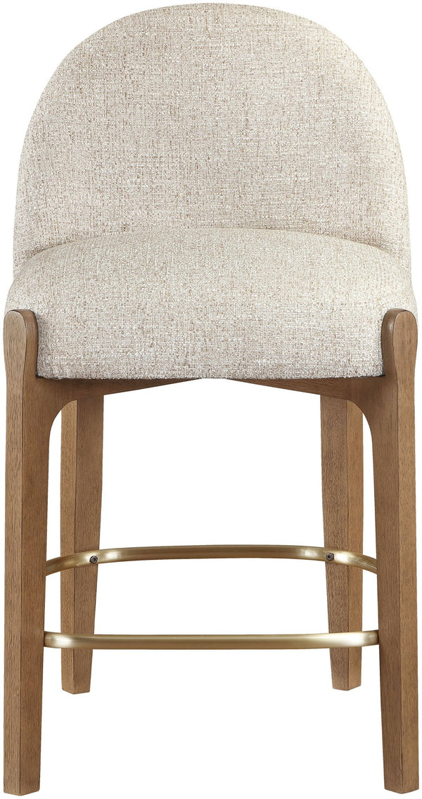 Meridian Furniture Torino Beige Linen Weave Counter Stool with Walnut Frame and Brass Accents 88008Beige-C