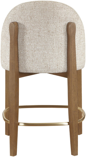 Meridian Furniture Torino Beige Linen Weave Counter Stool with Walnut Frame and Brass Accents 88008Beige-C