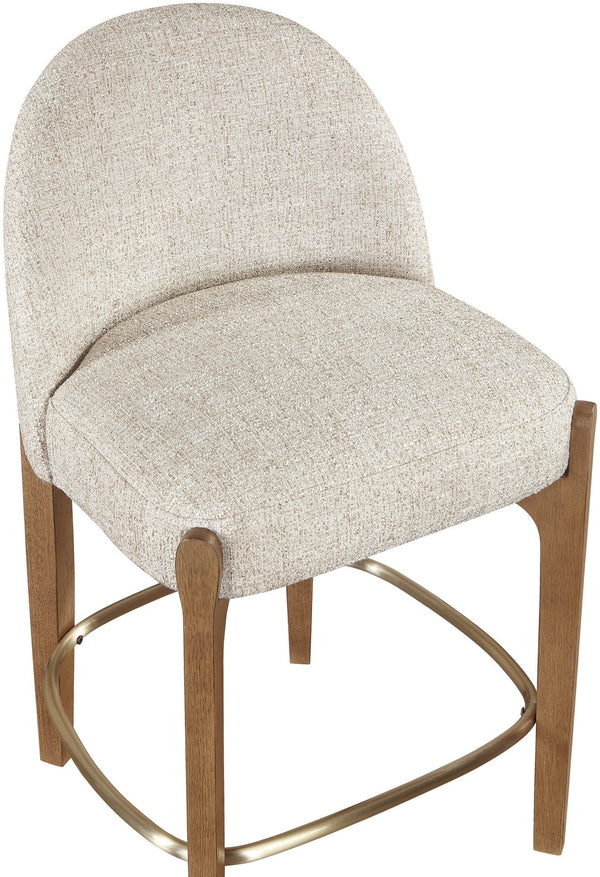Meridian Furniture Torino Beige Linen Weave Counter Stool with Walnut Frame and Brass Accents 88008Beige-C