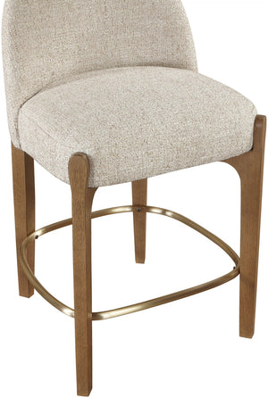 Meridian Furniture Torino Beige Linen Weave Counter Stool with Walnut Frame and Brass Accents 88008Beige-C