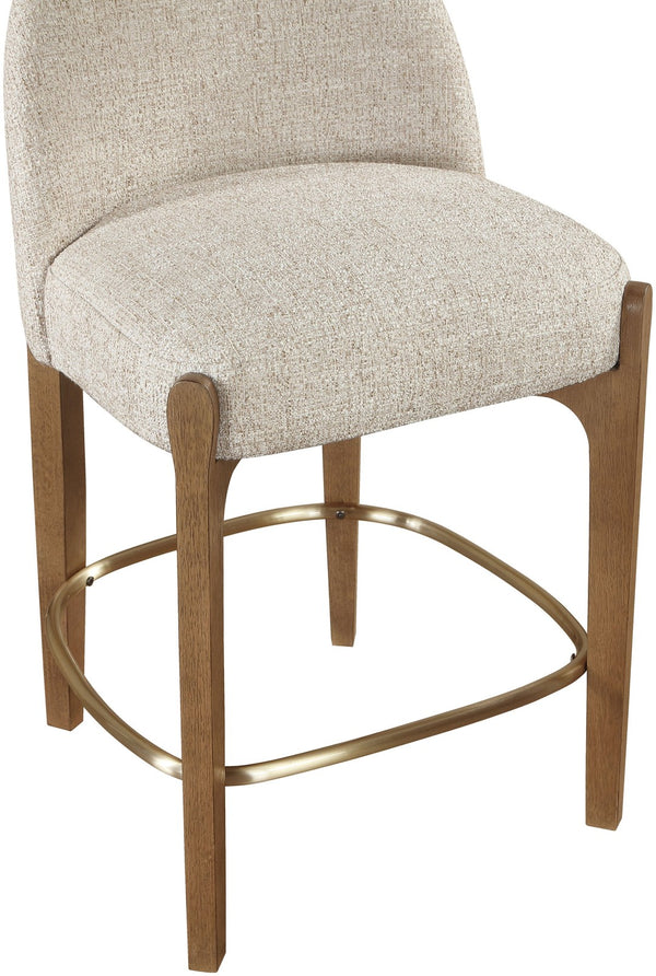 Meridian Furniture Torino Beige Linen Weave Counter Stool with Walnut Frame and Brass Accents 88008Beige-C