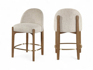 Meridian Furniture Torino Beige Linen Weave Counter Stool with Walnut Frame and Brass Accents 88008Beige-C