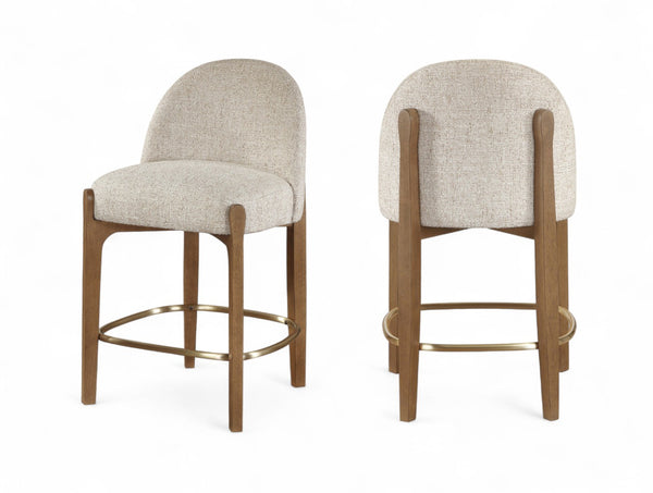 Meridian Furniture Torino Beige Linen Weave Counter Stool with Walnut Frame and Brass Accents 88008Beige-C
