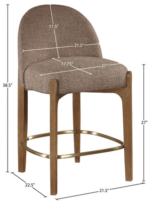 Meridian Furniture Torino Woven Linen Fabric Counterstool with Walnut Frame and Brushed Brass Accents 88008Brown-C