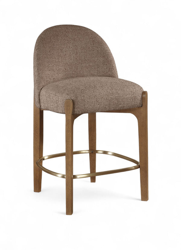 Meridian Furniture Torino Woven Linen Fabric Counterstool with Walnut Frame and Brushed Brass Accents 88008Brown-C
