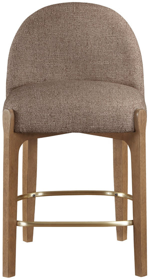 Meridian Furniture Torino Woven Linen Fabric Counterstool with Walnut Frame and Brushed Brass Accents 88008Brown-C
