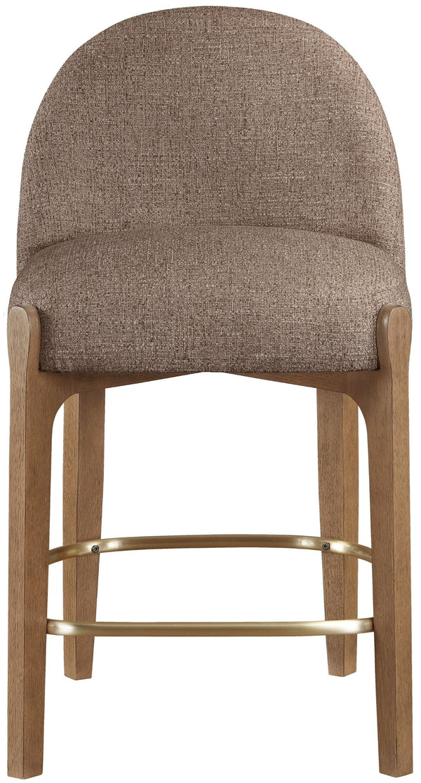 Meridian Furniture Torino Woven Linen Fabric Counterstool with Walnut Frame and Brushed Brass Accents 88008Brown-C