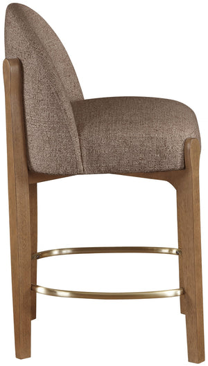Meridian Furniture Torino Woven Linen Fabric Counterstool with Walnut Frame and Brushed Brass Accents 88008Brown-C