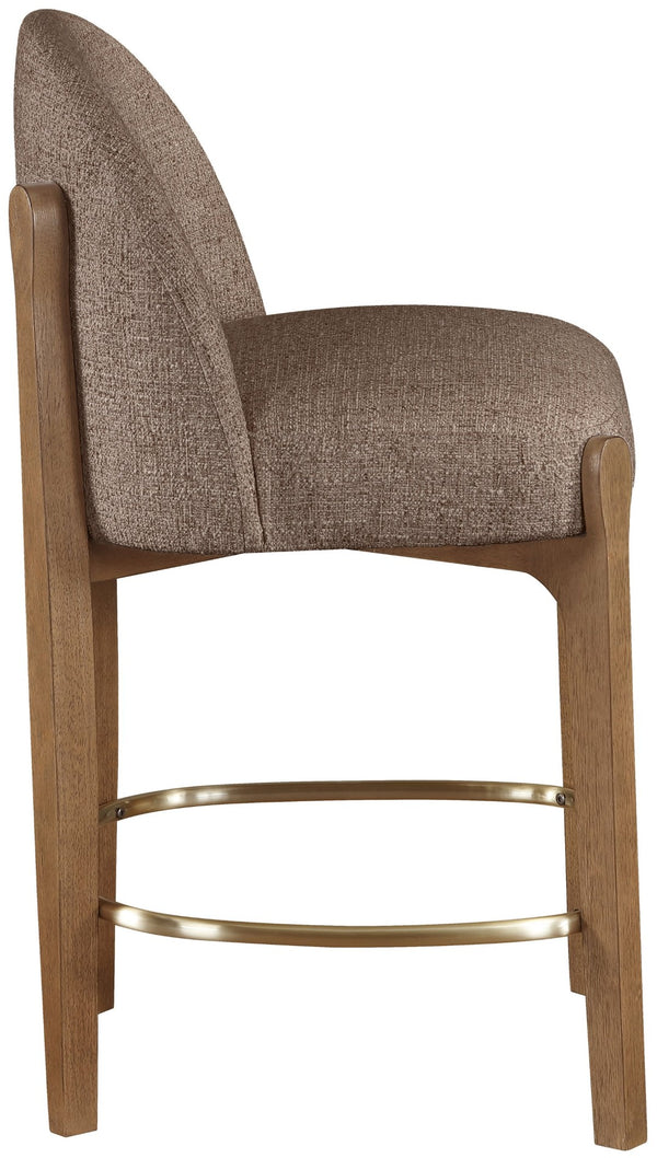 Meridian Furniture Torino Woven Linen Fabric Counterstool with Walnut Frame and Brushed Brass Accents 88008Brown-C