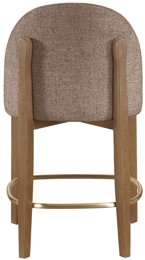Meridian Furniture Torino Woven Linen Fabric Counterstool with Walnut Frame and Brushed Brass Accents 88008Brown-C