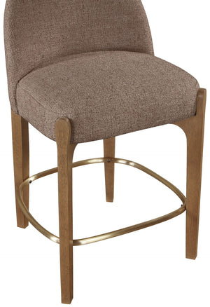 Meridian Furniture Torino Woven Linen Fabric Counterstool with Walnut Frame and Brushed Brass Accents 88008Brown-C