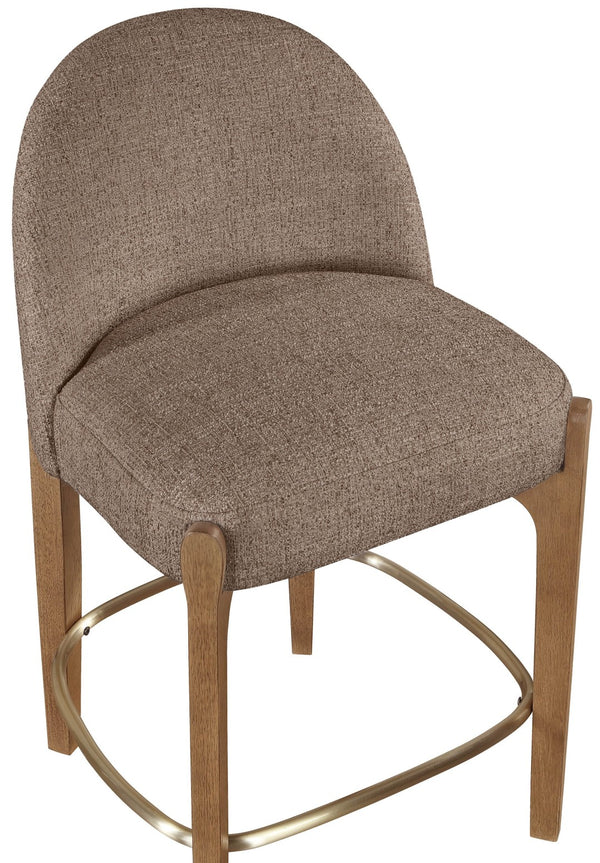 Meridian Furniture Torino Woven Linen Fabric Counterstool with Walnut Frame and Brushed Brass Accents 88008Brown-C