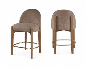 Meridian Furniture Torino Woven Linen Fabric Counterstool with Walnut Frame and Brushed Brass Accents 88008Brown-C