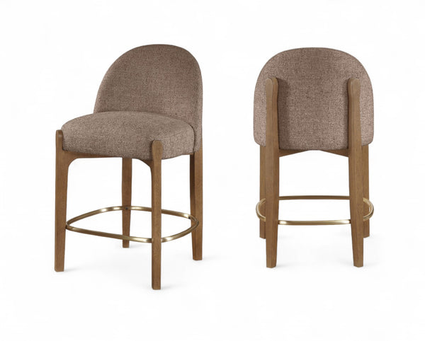 Meridian Furniture Torino Woven Linen Fabric Counterstool with Walnut Frame and Brushed Brass Accents 88008Brown-C