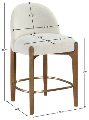 Meridian Furniture Torino Cream Linen Counter Stool with Walnut Frame and Brushed Brass Accents 88008Cream-C