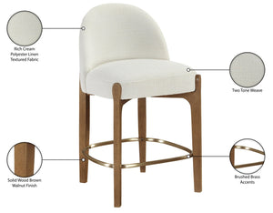 Meridian Furniture Torino Cream Linen Counter Stool with Walnut Frame and Brushed Brass Accents 88008Cream-C