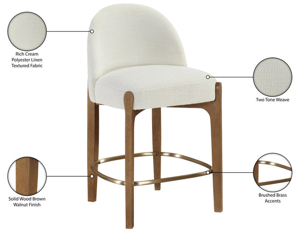 Meridian Furniture Torino Cream Linen Counter Stool with Walnut Frame and Brushed Brass Accents 88008Cream-C