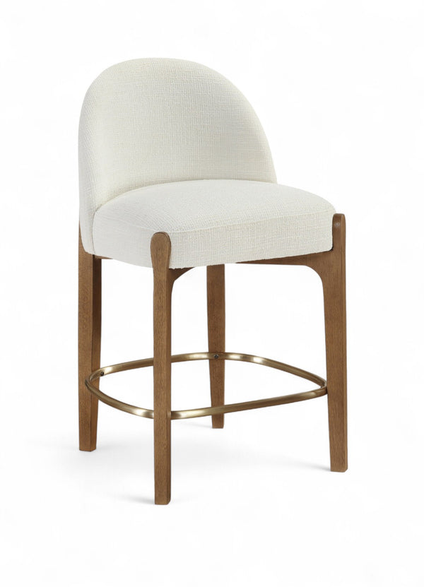 Meridian Furniture Torino Cream Linen Counter Stool with Walnut Frame and Brushed Brass Accents 88008Cream-C
