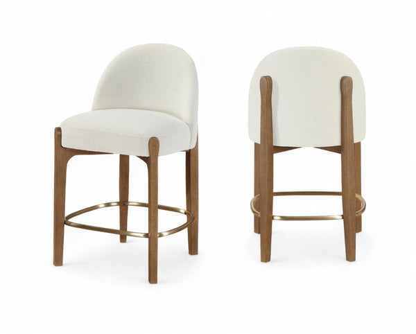 Meridian Furniture Torino Cream Linen Counter Stool with Walnut Frame and Brushed Brass Accents 88008Cream-C