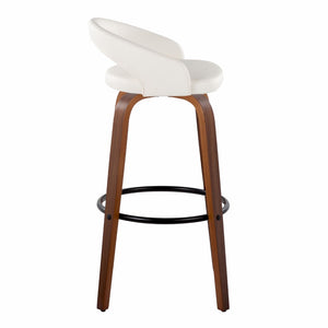 English Elm Fixed-height Swivel Barstools Walnut Bentwood Frame Faux Leather Seats Set of 2 B202S01859