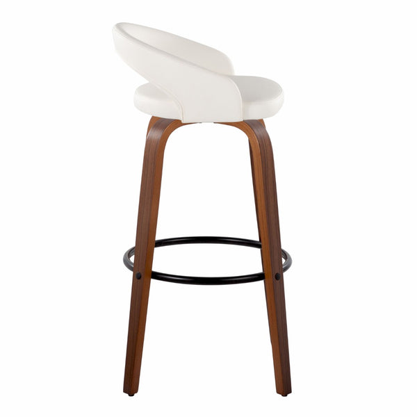 English Elm Fixed-height Swivel Barstools Walnut Bentwood Frame Faux Leather Seats Set of 2 B202S01859