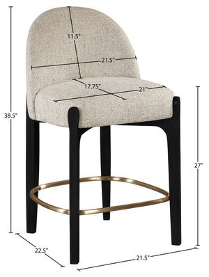 Meridian Furniture Torino Woven Linen Counter Stool with Brass Accents and Matte Black Wood Frame 88009Beige-C