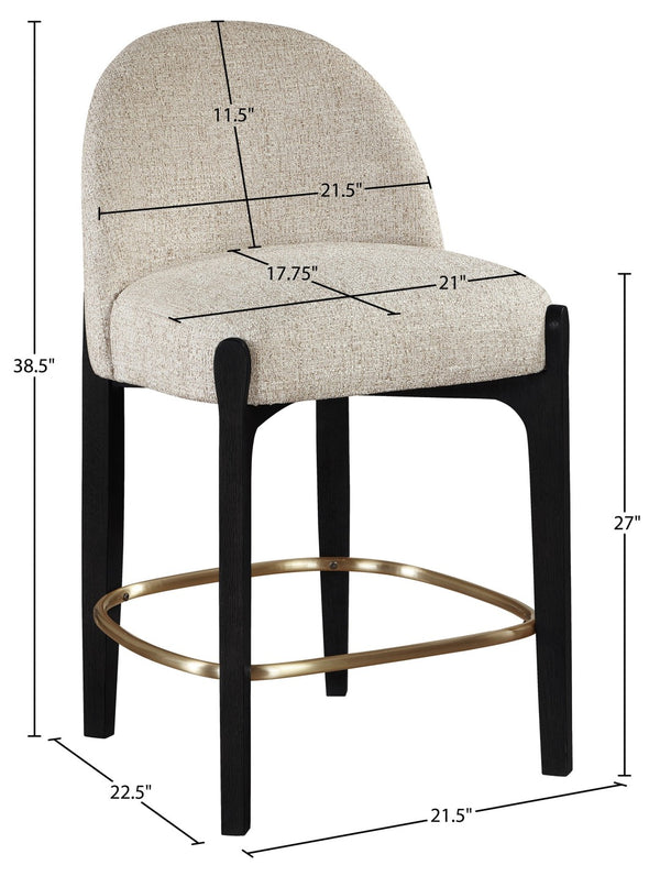 Meridian Furniture Torino Woven Linen Counter Stool with Brass Accents and Matte Black Wood Frame 88009Beige-C