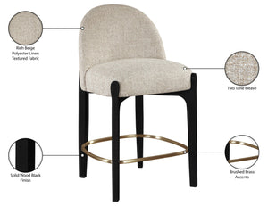 Meridian Furniture Torino Woven Linen Counter Stool with Brass Accents and Matte Black Wood Frame 88009Beige-C