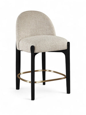 Meridian Furniture Torino Woven Linen Counter Stool with Brass Accents and Matte Black Wood Frame 88009Beige-C