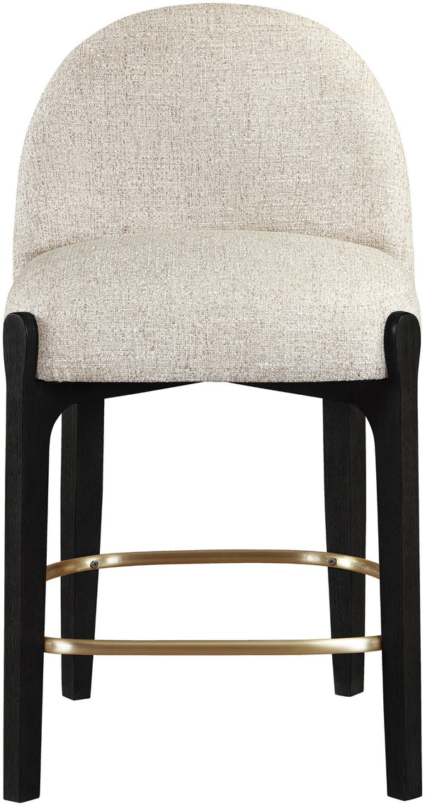 Meridian Furniture Torino Woven Linen Counter Stool with Brass Accents and Matte Black Wood Frame 88009Beige-C