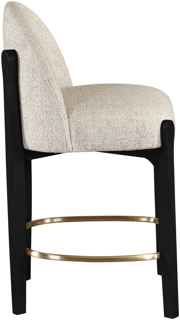 Meridian Furniture Torino Woven Linen Counter Stool with Brass Accents and Matte Black Wood Frame 88009Beige-C