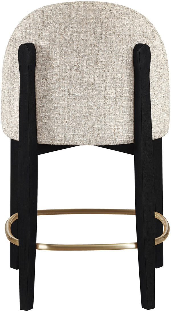 Meridian Furniture Torino Woven Linen Counter Stool with Brass Accents and Matte Black Wood Frame 88009Beige-C