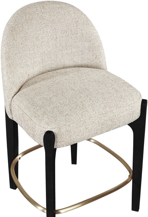 Meridian Furniture Torino Woven Linen Counter Stool with Brass Accents and Matte Black Wood Frame 88009Beige-C