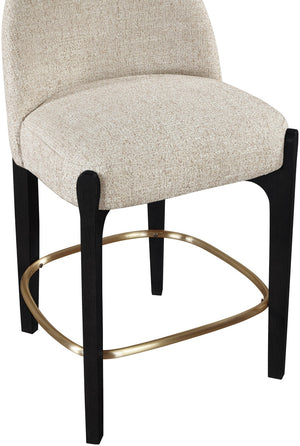 Meridian Furniture Torino Woven Linen Counter Stool with Brass Accents and Matte Black Wood Frame 88009Beige-C