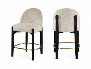 Meridian Furniture Torino Woven Linen Counter Stool with Brass Accents and Matte Black Wood Frame 88009Beige-C