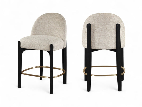 Meridian Furniture Torino Woven Linen Counter Stool with Brass Accents and Matte Black Wood Frame 88009Beige-C
