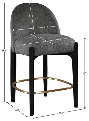 Meridian Furniture Torino Upholstered Barstool with Brushed Brass Accents and Linen Weave Fabric Seat 88009Black-C